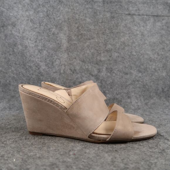 Jessica Simpson Shoes Womens 6 Sandal Fashion Wedge Slip On Leather Double Strap - Picture 1 of 15